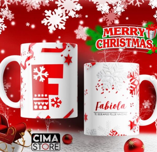 Set de 6 Mugs Navideños Personalizados - Fondo de color